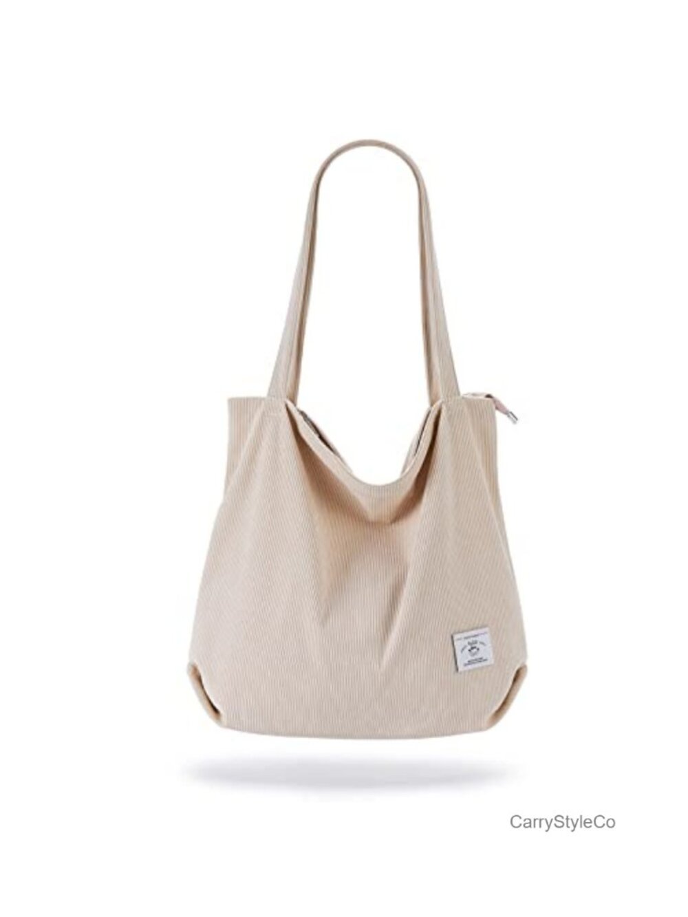 Corduroy Tote Bag Zipper Large Capacity Shoulder Bag with Pockets